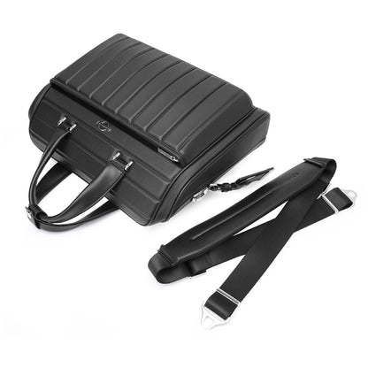 BANGE YZ350 black laptop briefcase with detachable shoulder strap, showcasing durable construction and portability.