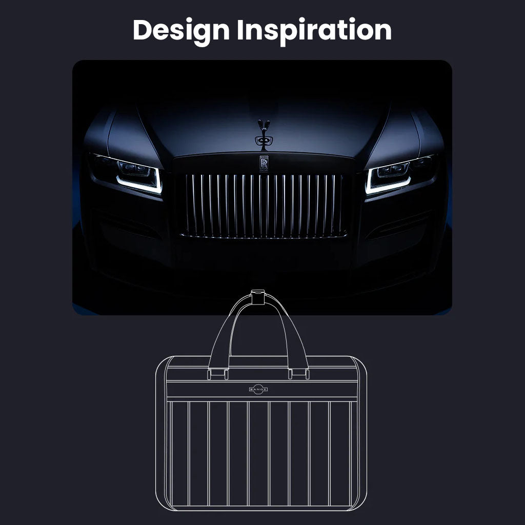 Design inspiration for BANGE YZ350 briefcase featuring luxury car grille aesthetics for a sleek, professional look.