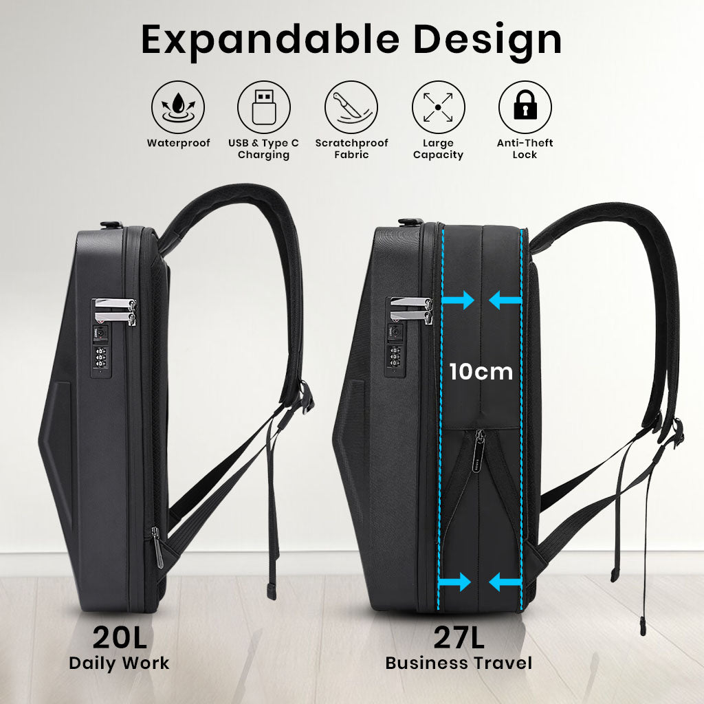 BANGE 2956 Anti Theft Hard Shell Laptop Backpack 20L-27L Expandable