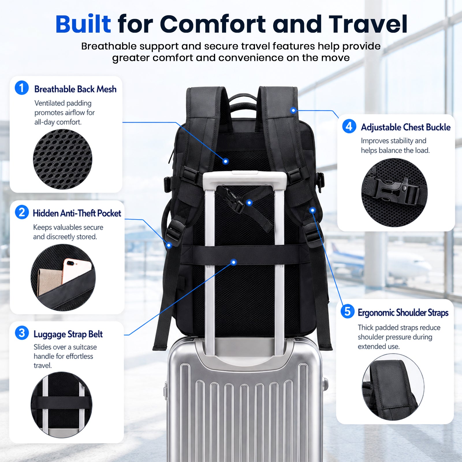 BANGE 1908 Expandable Waterproof Travel Backpack & Convertible Duffle Bag with USB Port