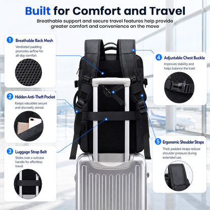 BANGE 1908 Expandable Waterproof Travel Backpack & Convertible Duffle Bag with USB Port