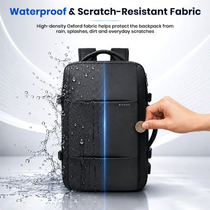 BANGE 1908 Expandable Waterproof Travel Backpack & Convertible Duffle Bag with USB Port