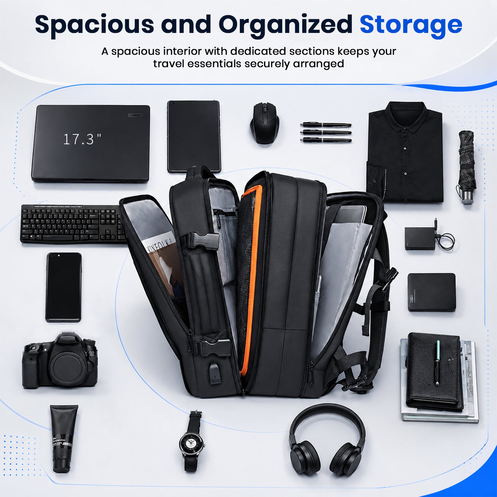 BANGE 1908 Expandable Waterproof Travel Backpack & Convertible Duffle Bag with USB Port