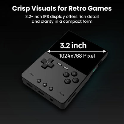 TRIMUI Brick features a 3.2-inch IPS display with 1024x768 resolution, delivering crisp visuals for retro gaming enthusiasts.