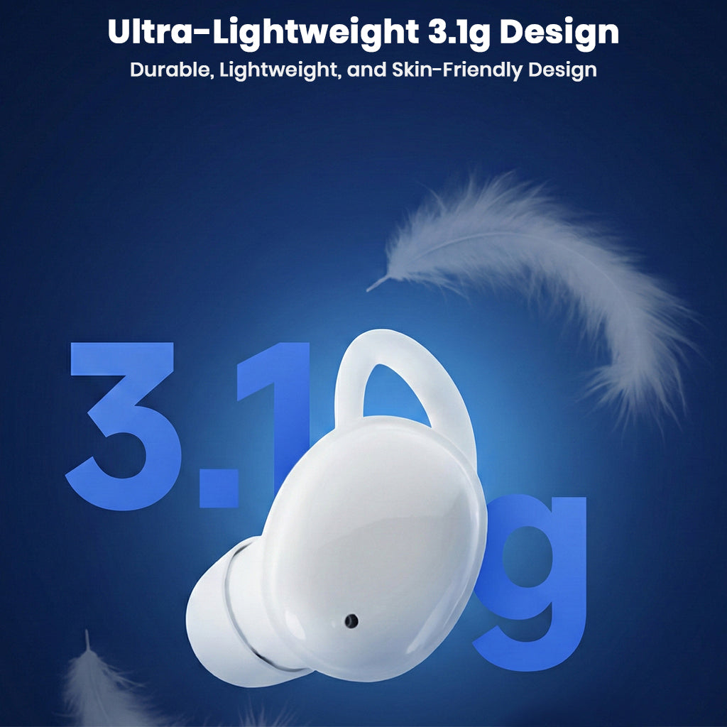 White CCA- Sleep 6mm Dynamic Driver Smart ANC Bluetooth 5.4 TWS earbud with 3.1g ultra-lightweight design, ideal for extended wear and sleep use.