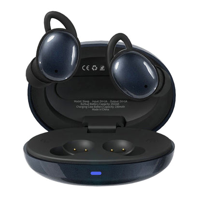 Open black charging case of CCA-Sleep TWS earbuds showing ergonomic design and LED indicator, perfect for sleep and travel.