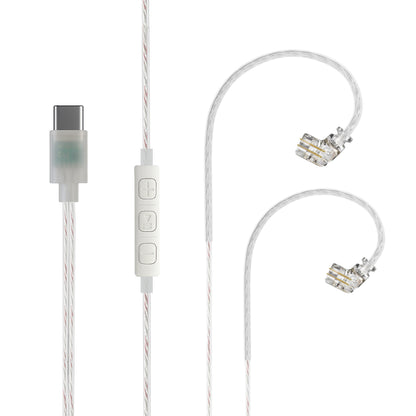 AUDIOCULAR - RC1 Silver-Plated Replacement Cable with USB Type-C connector and inline controls, compatible with modern devices.