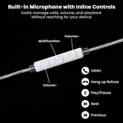 Close-up of AUDIOCULAR - RC2 IEM Replacement Cable's inline controls with built-in mic for volume, playback, and call management.