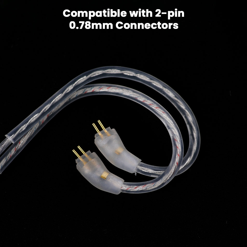 Detailed view of AUDIOCULAR - RC2 IEM Replacement Cable's 2-pin 0.78mm connectors for wide IEM compatibility.