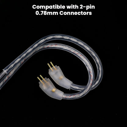 Detailed view of AUDIOCULAR - RC2 IEM Replacement Cable's 2-pin 0.78mm connectors for wide IEM compatibility.