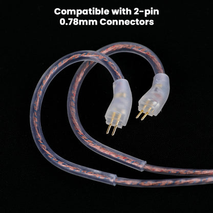 2-pin 0.78mm connectors on copper AUDIOCULAR - RC2 IEM Replacement Cable ensure secure fit with most IEMs.