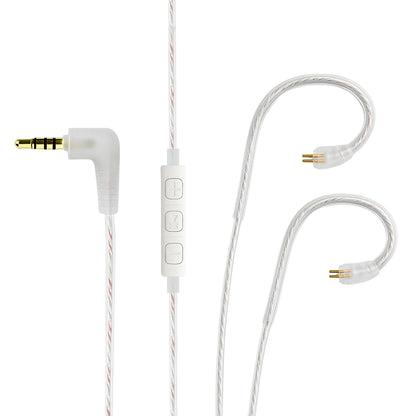 AUDIOCULAR - RC2 IEM Replacement Cable in silver with 3.5mm gold-plated plug and inline controls, compatible with 2-pin 0.78mm connectors.