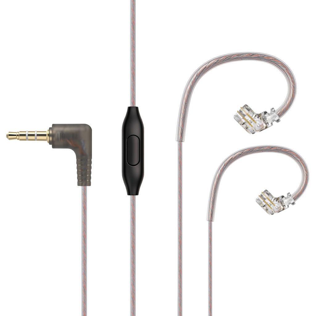 AUDIOCULAR - RC4 Copper-Plated Replacement Cable for KZ IEMs with 3.5mm gold-plated plug, inline mic, and dual 2-pin connectors for audio clarity.