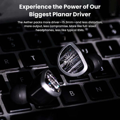 Kiwiears Aether IEM Black NoMic 3.5MM 15.3MM MASSIVE PLANAR DRIVER
