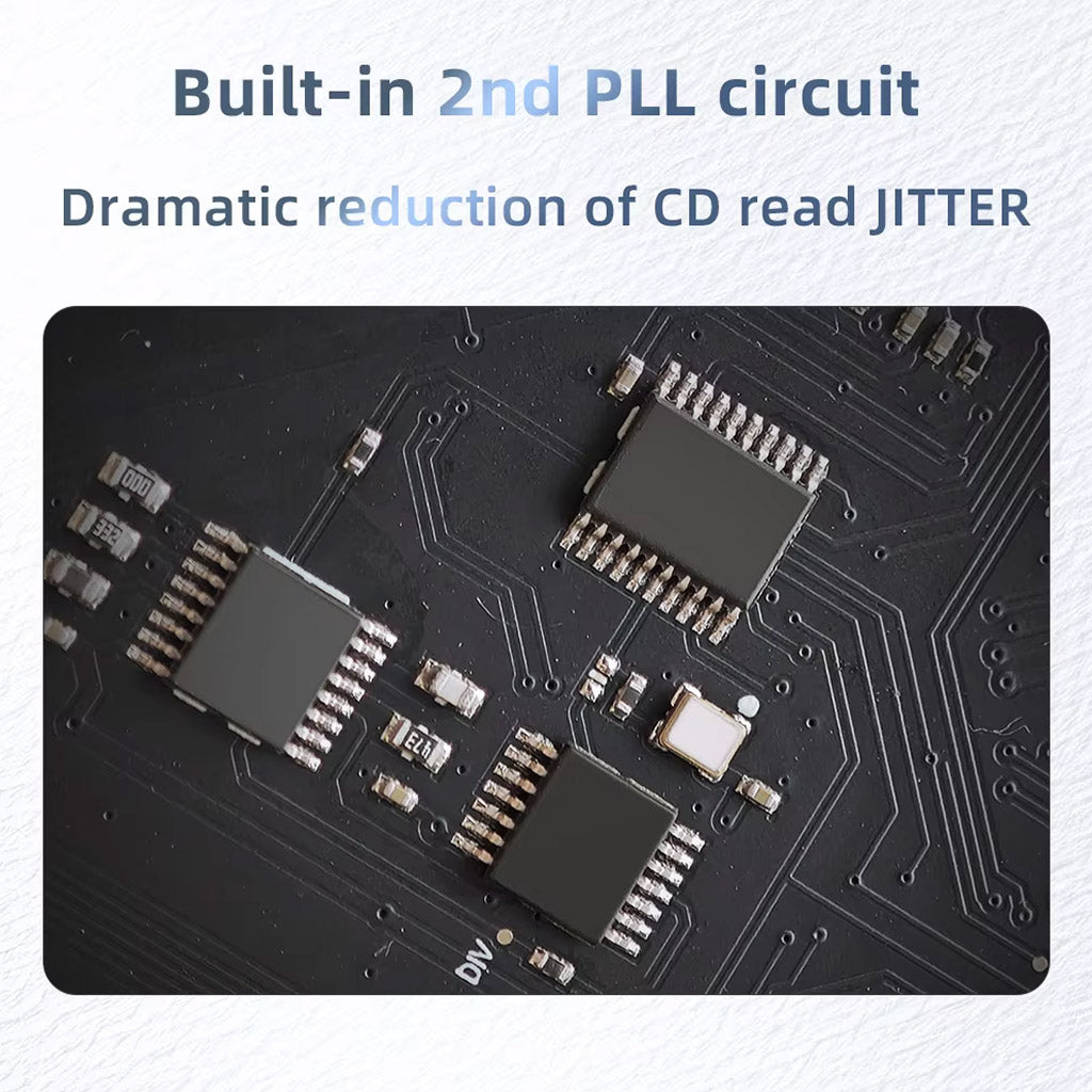 Internal view of S.M.S.L PL100 showing built-in 2nd PLL circuit for reduced CD read jitter, ensuring stable audio playback.