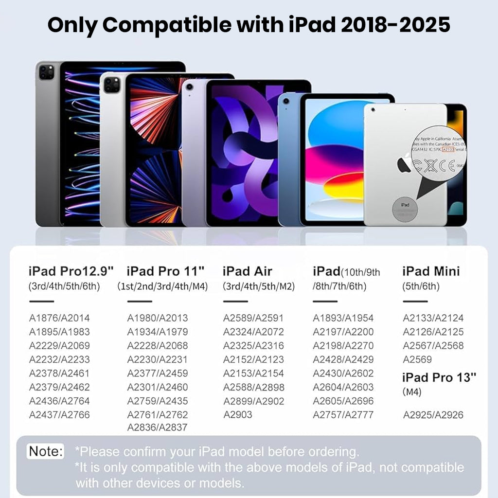 TECPHILE Stylus Pen is compatible with iPad models from 2018 to 2025, including iPad Pro, Air, Mini, and 10th Gen.
