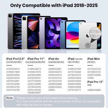 TECPHILE Stylus Pen is compatible with iPad models from 2018 to 2025, including iPad Pro, Air, Mini, and 10th Gen.
