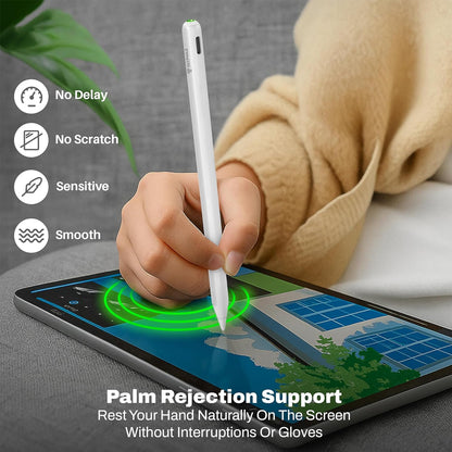 TECPHILE iPad Stylus with palm rejection support enables smooth, scratch-free writing and drawing on iPads without gloves.