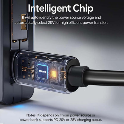 TECPHILE 20V PD cable with intelligent chip auto-selecting voltage for efficient power transfer, ensuring compatibility with PD 20V or 28V sources.