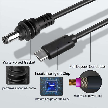 TECPHILE 100W PD cable featuring waterproof gasket, full copper conductor, and intelligent chip for efficient and safe power delivery.