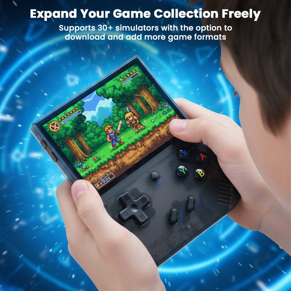 Play retro and modern games on the ANBERNIC RG35XX Plus, supporting over 30 emulators and expandable game library for endless entertainment.