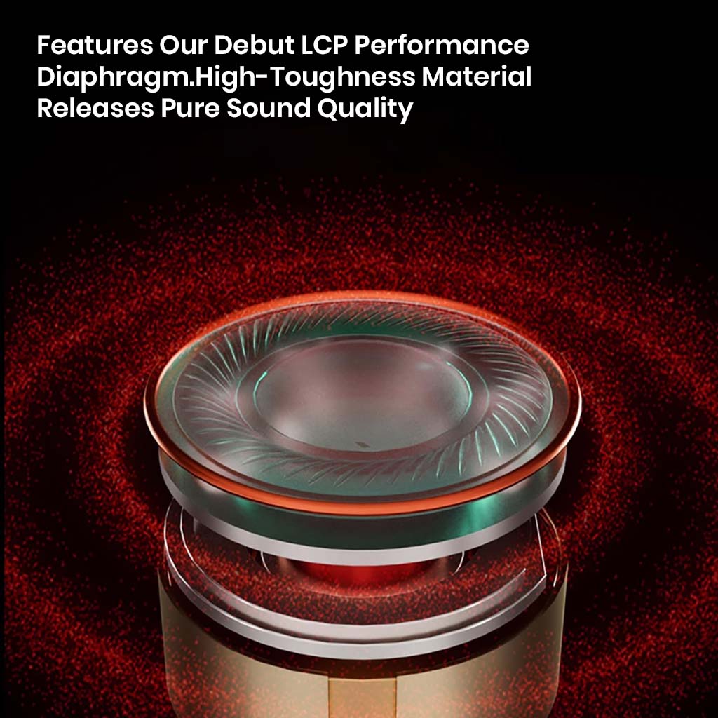 LCP diaphragm detail in CCA Phoenix IEM, engineered for tough performance and pure sound quality.