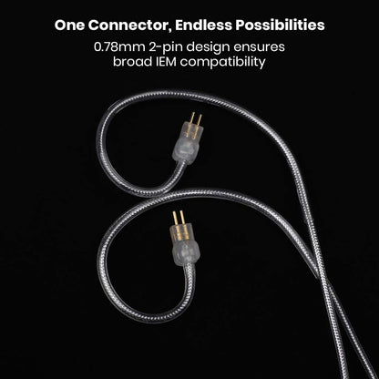Close-up of Moondrop – Chu 2 Replacement Cable's 0.78mm 2-pin connectors, offering wide compatibility with in-ear monitors and secure fit.