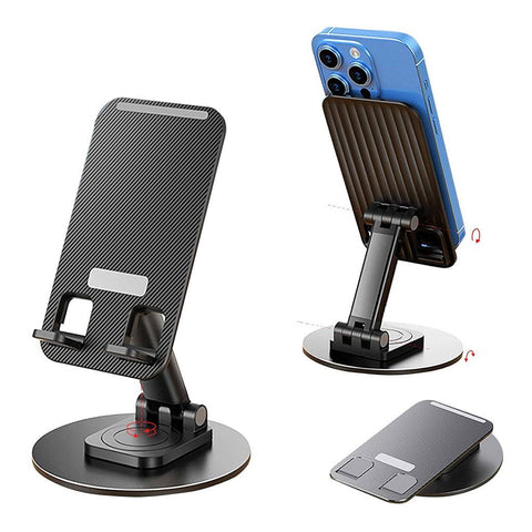 TECPHILE Snap Mount 360° Rotatable & Foldable Phone Holder with adjustable stand and textured back, ideal for smartphones and tablets.
