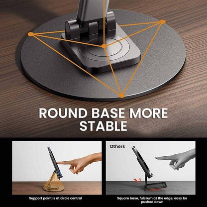 TECPHILE phone holder with round base design ensures enhanced stability and prevents tipping compared to square base models.