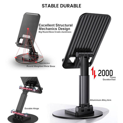 TECPHILE Snap Mount features durable aluminum alloy arm and weighted round base for stable phone support, tested for 2000 uses.