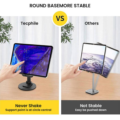 Comparison showing TECPHILE Snap Mount's round base offers superior stability over other phone holders with square bases.