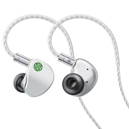 Close-up of Soratune BI02 Dynamic Driver IEM showcasing dual-vented design and right-left channel indicators for precise audio separation.