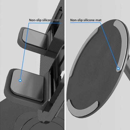 Non-slip silicone mats on TECPHILE Aerogrip phone stand base and holder arms for enhanced stability and device protection.