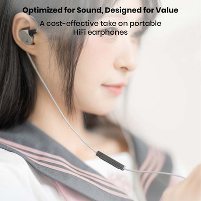 User enjoying music with MOONDROP Chu 2 DSP cable and IEMs, emphasizing portable HiFi sound and ergonomic design.