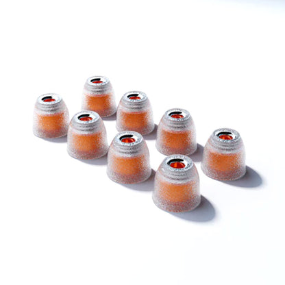 Set of orange-core TANGZU Tang Sancai Eartips for IEMs, made with medical-grade silicone and stainless steel nozzles.