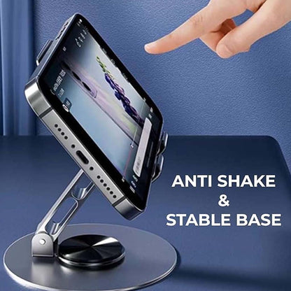 TECPHILE Phone Stand with anti-shake and stable base, supporting smartphones securely for smooth viewing and interaction.