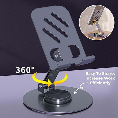 TECPHILE Foldable Phone Holder with 360° swivel base, designed to boost work efficiency and share screen views easily.