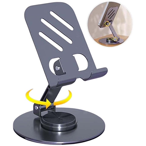 TECPHILE Desk Stand - Phone Holder with 360° rotational base and foldable design, ideal for hands-free mobile use on desks or tables.