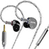 CCA Phoenix IEM in silver with 3.5mm jack and inline mic, featuring dual magnetic drivers and braided cable.