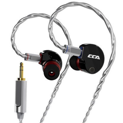 Dark grey CCA Phoenix IEM with 3.5mm jack, no mic, designed for deep bass and clear treble.