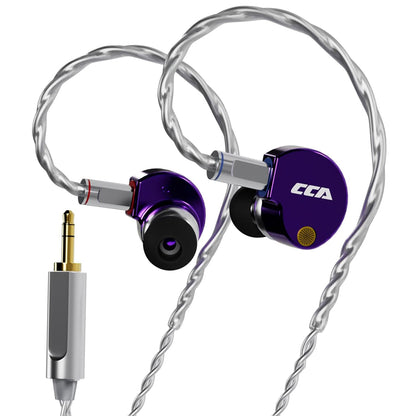 Purple CCA Phoenix IEM with 3.5mm jack, no mic, offering vibrant aesthetics and dual driver performance.
