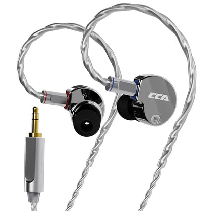 Silver CCA Phoenix IEM with 3.5mm jack, no mic, showcasing durable metal build and ergonomic design.