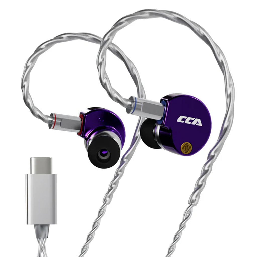 Purple CCA Phoenix IEM with Type-C connector, no mic, optimized for audiophile-grade listening.