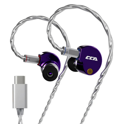 Purple CCA Phoenix IEM with Type-C connector, no mic, optimized for audiophile-grade listening.