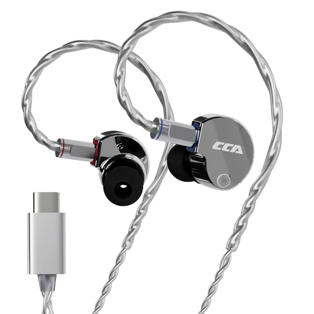 Silver CCA Phoenix IEM with Type-C connector, no mic, designed for high-resolution audio playback.