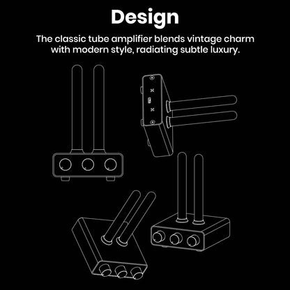 Line art design of Fosi Audio - AH-01A Music Rhythm Visualizer Light showcasing its retro tube amplifier style with modern lighting aesthetics for home decor.