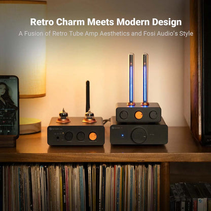 Fosi Audio - AH-01A Music Rhythm Visualizer Light displayed with other Fosi Audio gear, blending retro charm and modern design for stylish home audio setups.