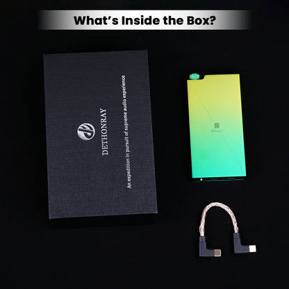 Unboxed Dethonray Clarinet Lite DAC with packaging and USB-C cable, showcasing included accessories and premium presentation.