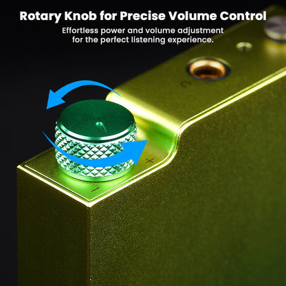 Rotary knob on Dethonray Clarinet Lite DAC allows precise volume control and effortless power adjustment for optimal listening.