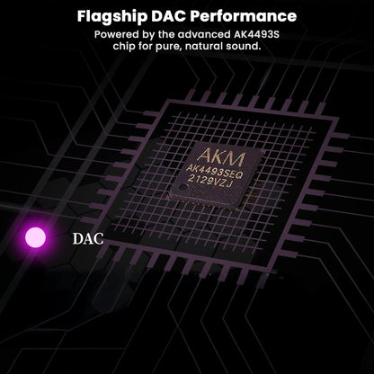 Close-up of AK4493S DAC chip inside the Dethonray Clarinet Lite, delivering flagship-level pure and natural sound performance.